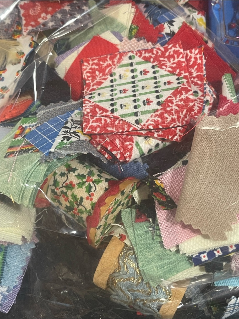 Mixed Fabric Quilting Scraps - Red, Green, Blue, Pink, Cream